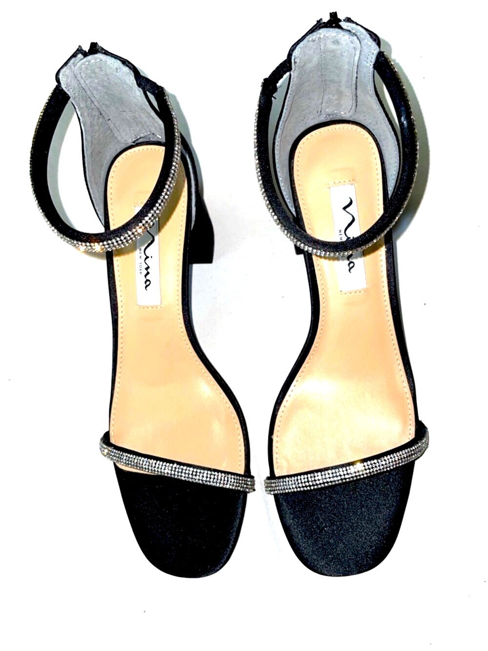 PROM Women’s NWOT NINA BARBY Open-Toe Block Heel Rhinestone Sandal Shoes Sz 6.5